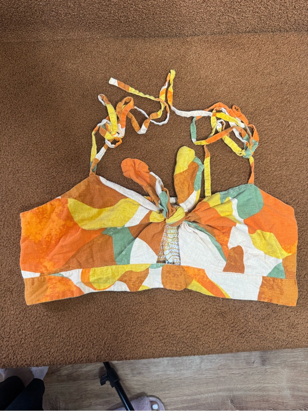 Tie-Front Crop Top in Orange Multi